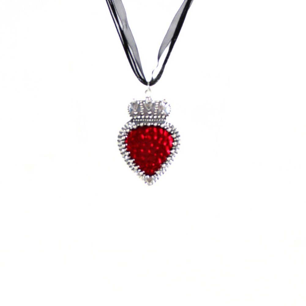 🔨 Gothic Red Heart Necklace Queen of Hearts Inspired Pendant Silver Toned Metal